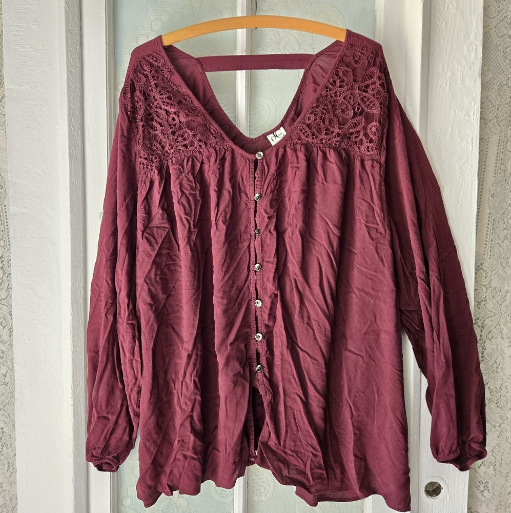 DC Jeans Burgundy Lace Boho Blouse 4X